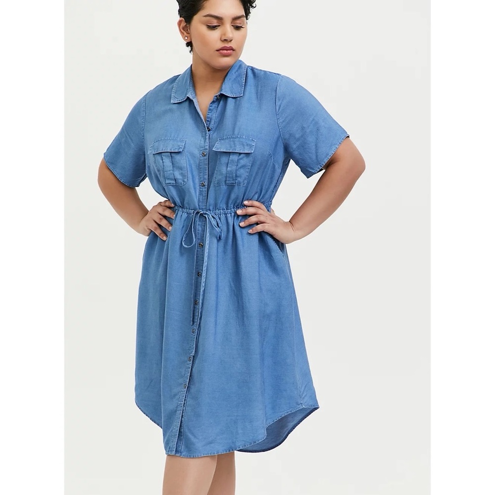 Torrid Blue Jean Drawstring Shirt Dress